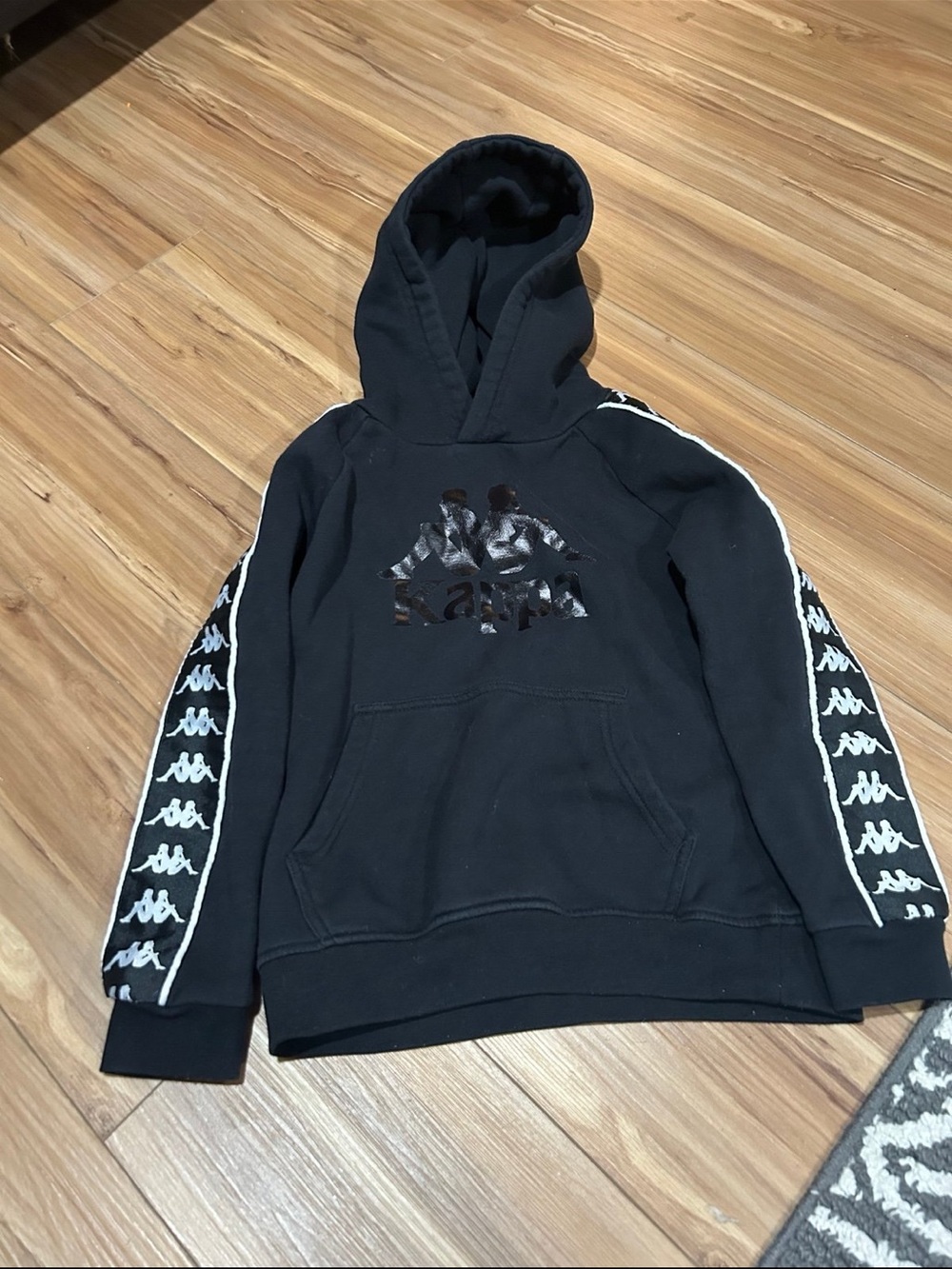 Kappa Black Crewneck Hoodie with Logo Tape Sleeves Size 8